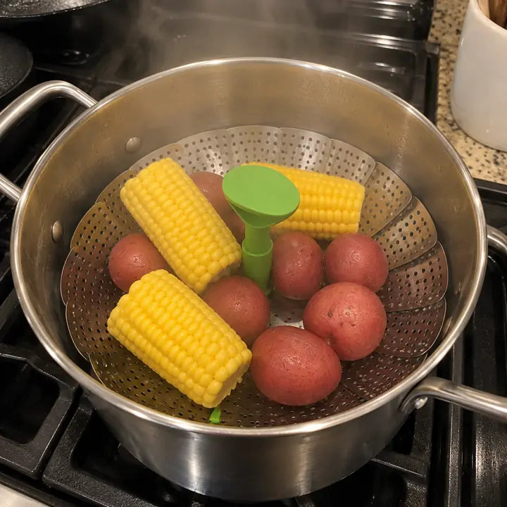 Customer steaming corn and potatoes