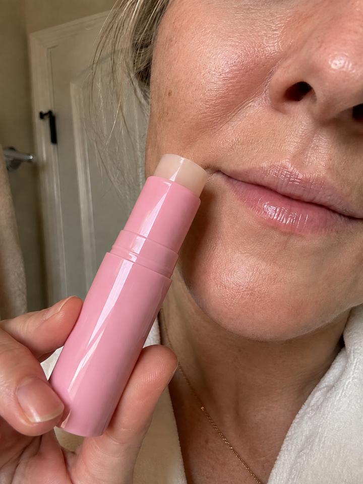Customer review photo showing PDRN multi balm applied around lips and smile lines