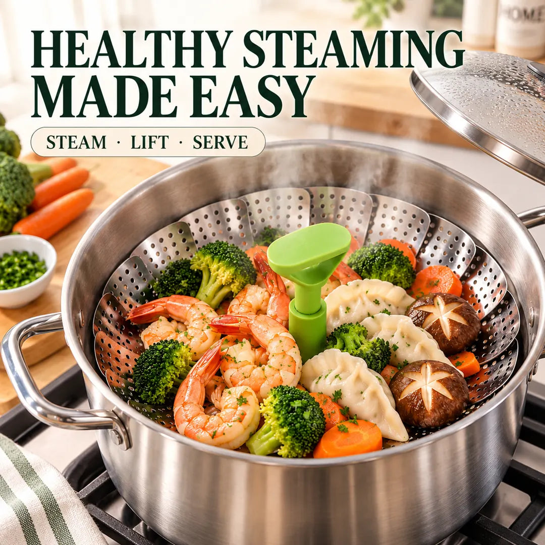 Healthy steaming made easy with foldable steamer basket