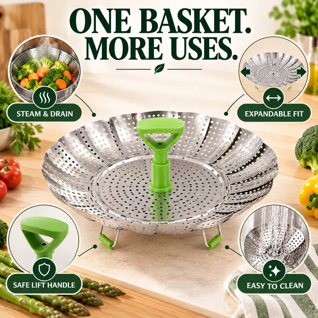 One basket more uses foldable steamer feature overview