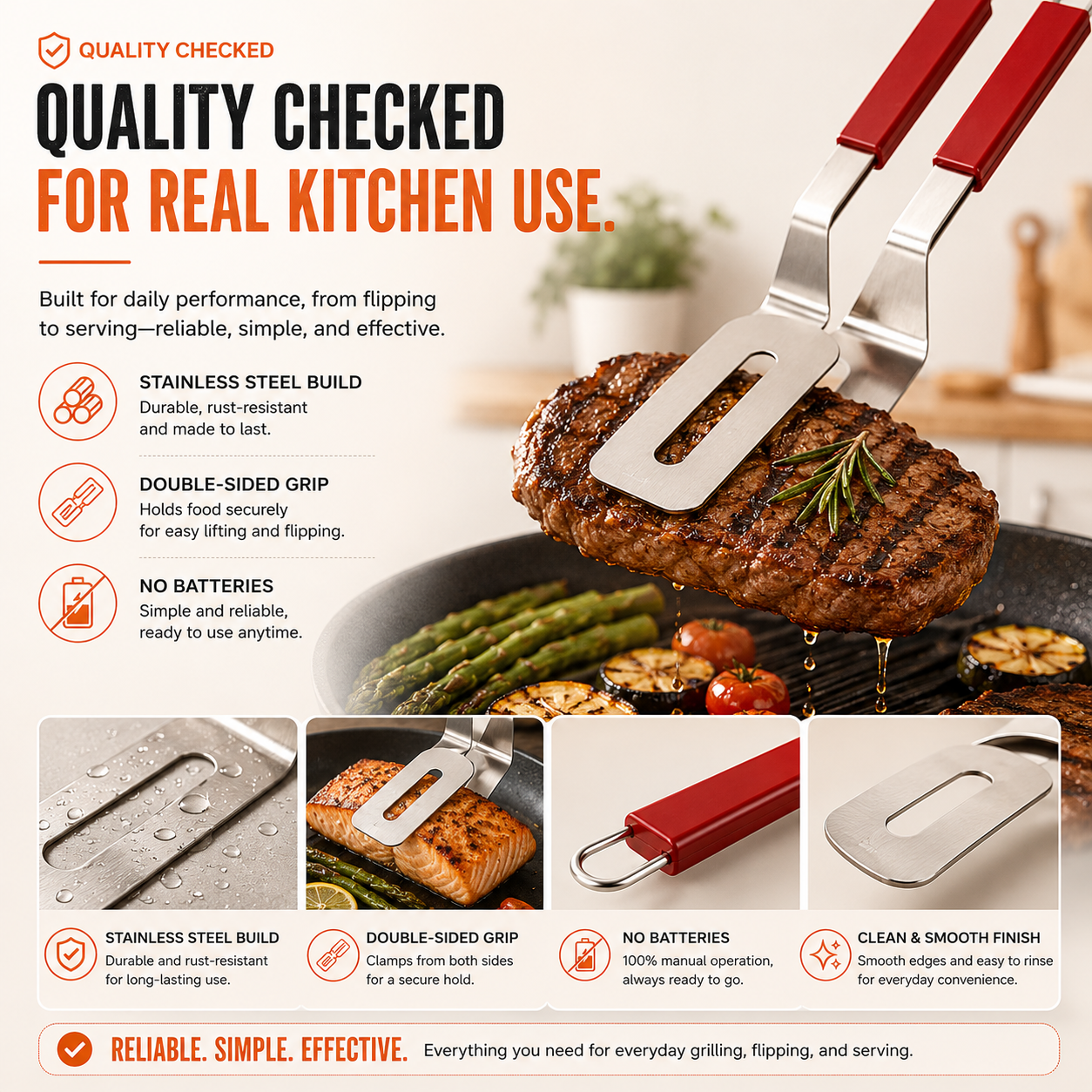 Quality checked grill clamp spatula for real kitchen use