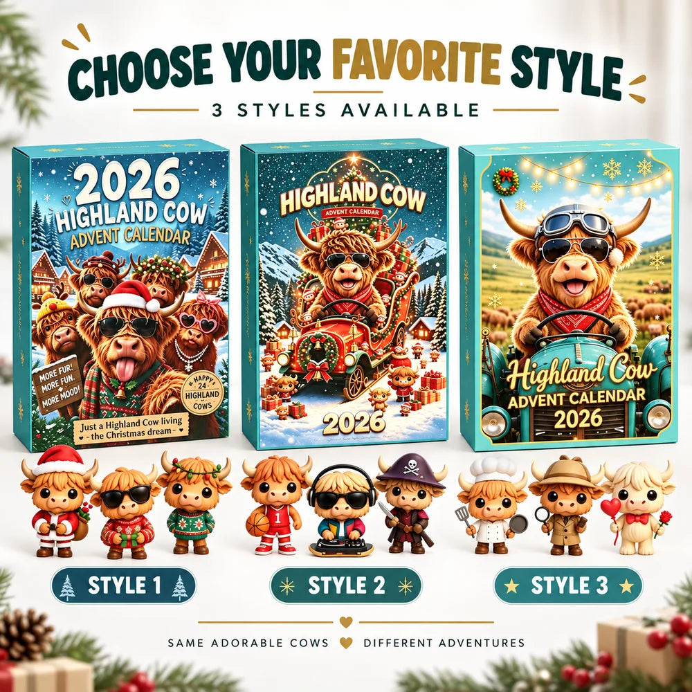 Highland cow Christmas calendar box style options