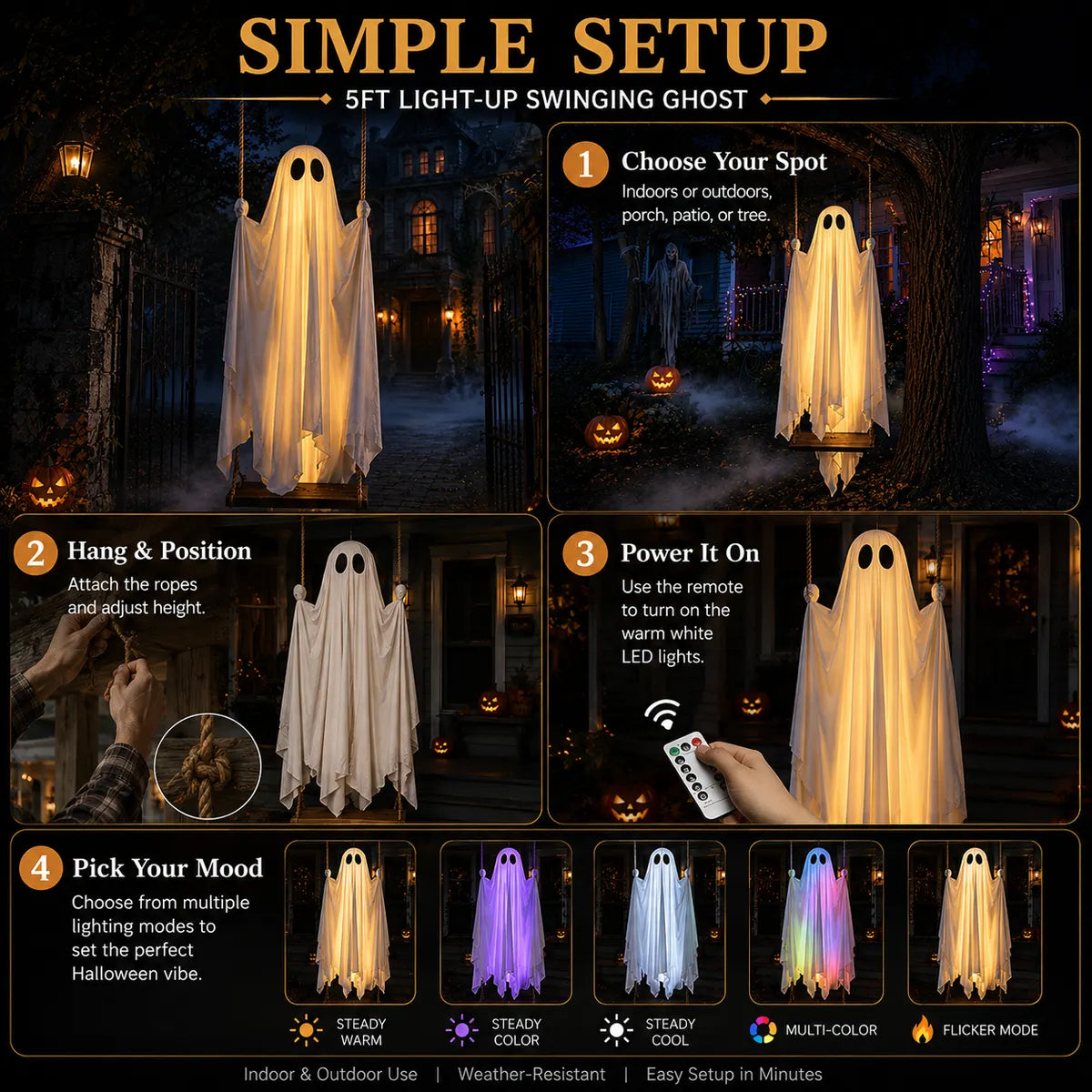 BooDrift® 5FT Light-Up Swinging Ghost