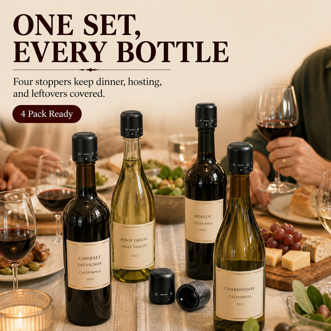 One set every bottle four pack wine stopper benefit image