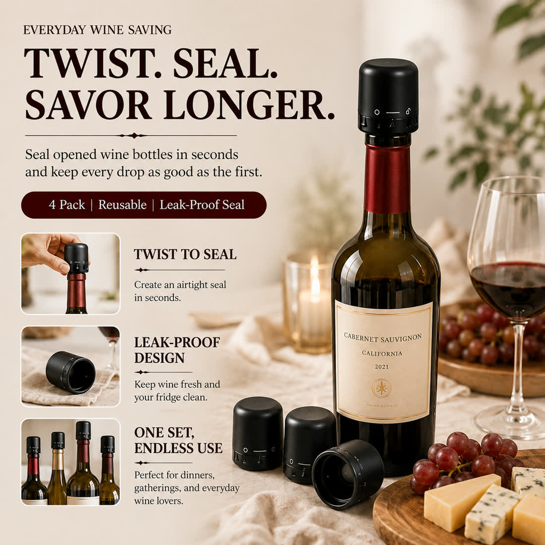 🔥 LAST DAY DEAL — 🍷 Premium Vacuum Wine Stopper – Keep Wine Fresh Longer with Airtight Seal