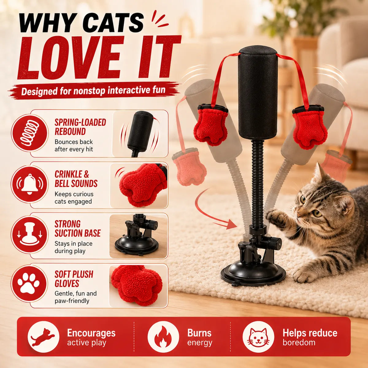 💕PawBoxa® Interactive Cat Punching Bag Toy 🥊🐾 Spring-Loaded Play Gym for Indoor Cats