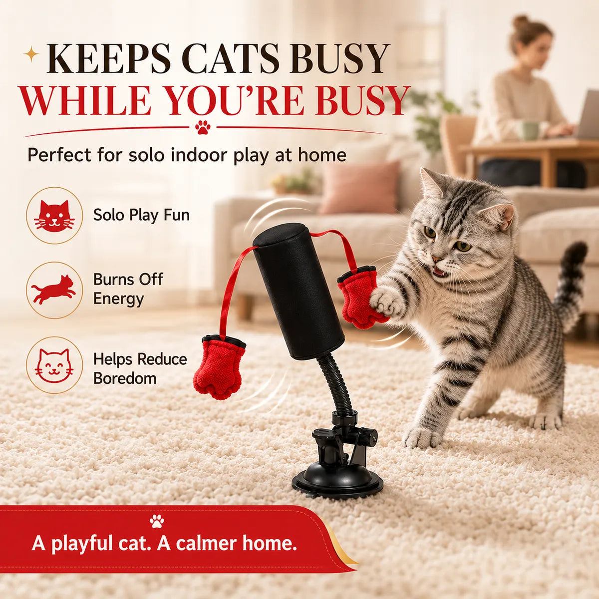 💕PawBoxa® Interactive Cat Punching Bag Toy 🥊🐾 Spring-Loaded Play Gym for Indoor Cats