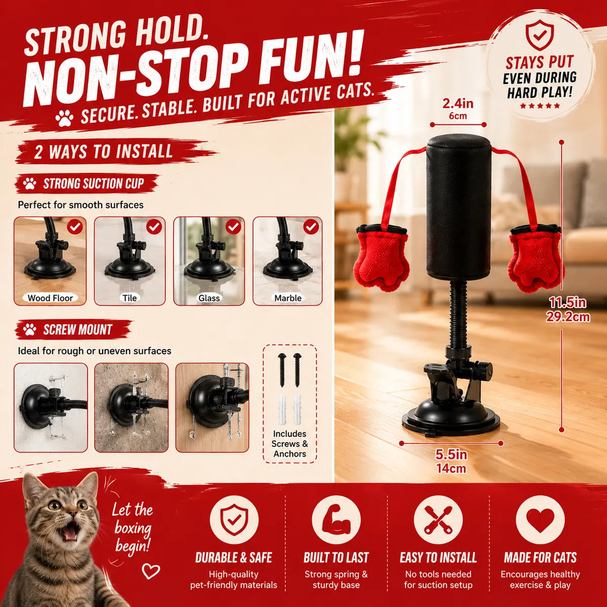 💕PawBoxa® Interactive Cat Punching Bag Toy 🥊🐾 Spring-Loaded Play Gym for Indoor Cats
